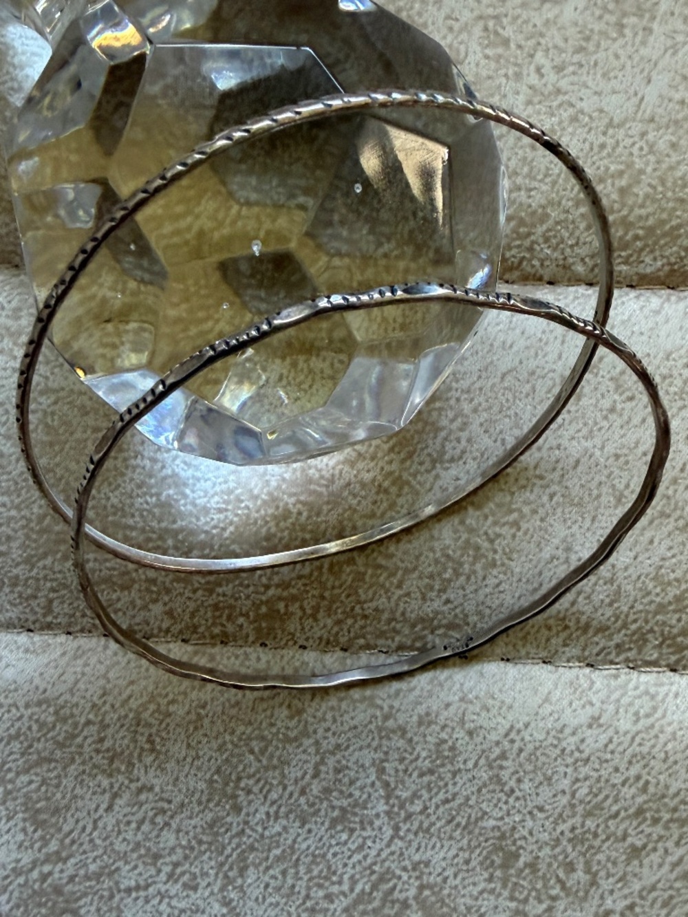 Vintage Beau Sterling Silver Bangle Bracelets Set of 2 Etched Stamped Stack MCM